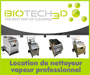 Location de nettoyeur vapeur professionnel et industriel BIOTECH 3D - Biotech3D propose à l'achat ou à la location des nettoyeurs vapeur professionnel ou industriel depuis 2009 pour le nettoyage et la désinfection par vapeur saturée (vapeur sèche) - Biotech3D propose à l'achat ou à la location des nettoyeurs vapeur sèche professionnel ou industriel depuis 2009 - Location de nettoyeur vapeur sèche industriel/agroalimentaire 