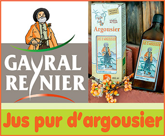 Jus d'argousier Bio Le jus pur d’argousier est obtenu par pressage à froid. En complément d’une alimentation variée et équilibrée, il redonne du tonus en cas de fatigue générale. C'est un tonique naturel riche en vitamine C. Le jus d'argousier accompagne : les sportifs pendant leurs efforts, les enfants durant leur croissance et leurs études, les adultes au cours de leur vie active, les personnes âgées dans leur quotidien. C’est un produit pasteurisé car il s’oxyde très vite et qu’on ne peut le conserver frais sur la durée.Gayral Reynier