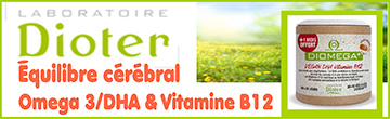 Complément Alimentaire oméga 3/DHA végétal-vitamine B12 (Diomega Vegan) équilibre cérébral  | Labodioter.com - Le Laboratoire Dioter, expert français référent dans l'extraction des omega 3 propose Diomega VEGAN, complément alimentaire riche en DHA et vitamine B12 pour le cerveau , l'équilibre cérébral, la vision et l'immunité (convient aux régimes végétariens), complément alimentaire vegan - Les gélules de DIOMEGA VEGAN contiennent de l''huile de Schizochytrium qui est une micro-algue très riche en oméga 3 et notamment en DHA.  DIOMEGA VEGAN vous apporte ainsi des compléments naturels essentiels de qualité adapté à votre mode de vie végétarien ou végétalien. Il contient:  des oméga 3 (DHA) d'origine végétale (micro-algues) de la vitamine B12 (apport journalier recommandé) 